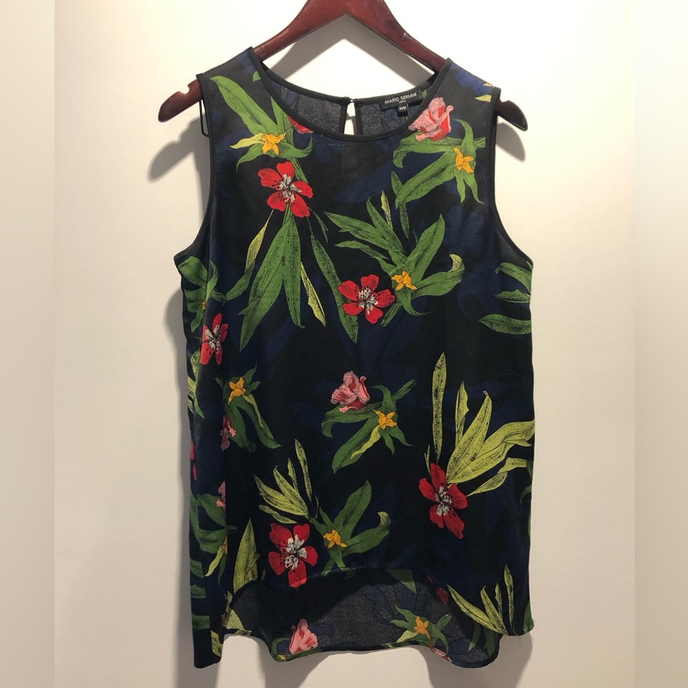 Mario Serrani Black Floral Sleeveless Blouse